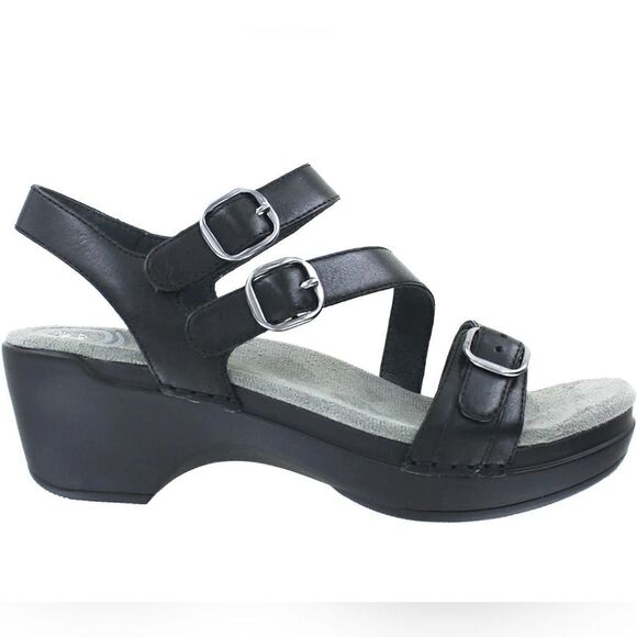 Dansko Women Sacha Ankle Leather Black Platform Heels shoes Sandals sz 40 - Picture 1 of 12